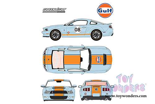 Greenlight - Shelby GT-500&reg; Gulf Oil #08 Hardtop (2012, 1/18 scale diecast model car, Light Blue w/ Orange Stripes) 12990