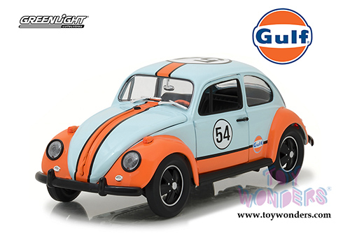 Greenlight - Volkswagen Beetle Gulf Oil Racer #54 (2012, 1/18 scale diecast model car, Light Blue w/ Orange Stripes) 12994