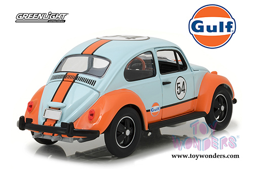 Greenlight - Volkswagen Beetle Gulf Oil Racer #54 (2012, 1/18 scale diecast model car, Light Blue w/ Orange Stripes) 12994