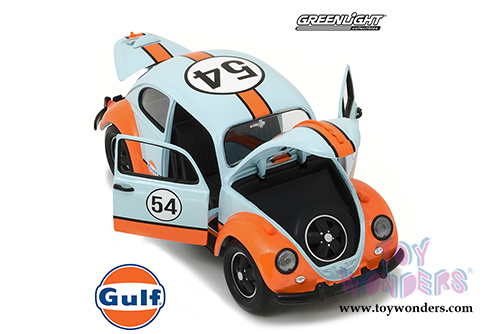 Greenlight - Volkswagen Beetle Gulf Oil Racer #54 (2012, 1/18 scale diecast model car, Light Blue w/ Orange Stripes) 12994