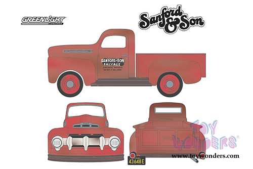 Greenlight - Sanford & Son Ford F1 Pickup Truck (1952, 1/18 scale diecast model car, Pink) 12997