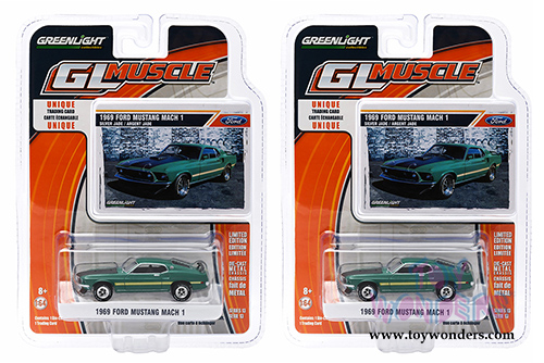 Greenlight - GL Muscle Series 13 - Ford Mustang Mach 1 Hard Top (1969, 1/64 scale diecast model car, Silver Jade) 13130/A