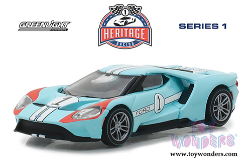 Greenlight - Ford GT Racing Heritage Series 1 | 1966 Ford GT40 Mk II Tribute #1 (2017, 1/64 scale diecast model car, Light Blue) 13200B/48
