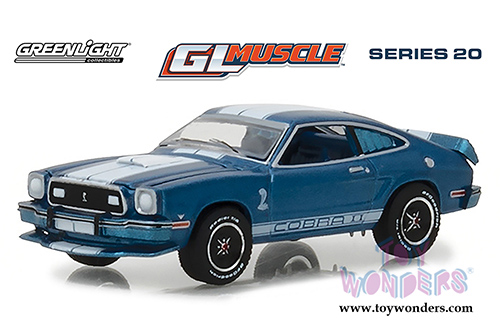 Greenlight - GL Muscle Series 20 | Ford Mustang II Cobra II Hardtop (1976, 1/64 scale diecast model car, Bright Blue) 13210E/48