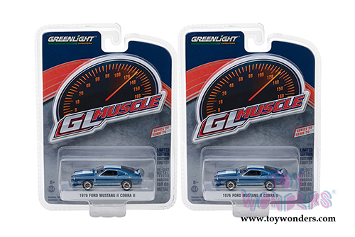 Greenlight - GL Muscle Series 20 | Ford Mustang II Cobra II Hardtop (1976, 1/64 scale diecast model car, Bright Blue) 13210E/48