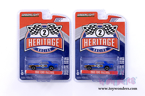 Greenlight - Ford GT Racing Heritage Series 2 | Ford Mustang AS #33 John McComb Trans Am (1968, 1/64 scale die cast model car, Continental Divide Blue) 13220E/48
