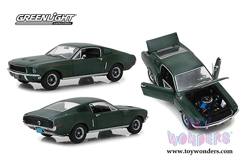 Greenlight Hollywood - Steve McQueen Unrestored Ford Mustang GT 2018 Detroit Auto Show (1968, 1/18 scale diecast model car, Green) 13523