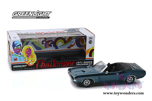 Greenlight - Dodge Challenger R/T Convertible with Luggage Rack (1971, 1/18 scale diecast model car, Gunmetal Gray) 13528