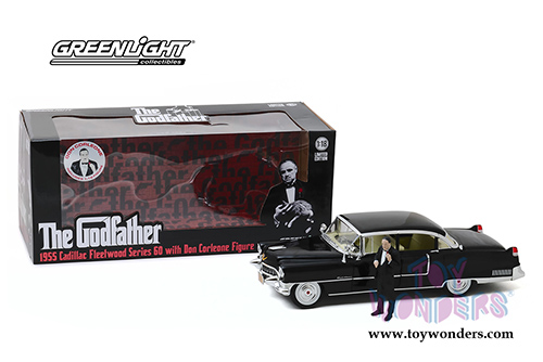 Greenlight Hollywood - The Godfather Cadillac Fleetwood Series 60 with Don Corleone Figure (1955, 1/18 scale diecast model car, Black) 13531