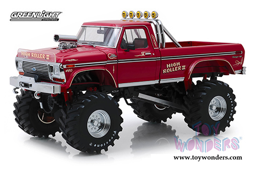 Greenlight - Kings of Crunch Ford F-250 Monster Truck (with 48-inch Tires) - High Roller II (1979, 1/18 scale diecast model car, Red) 13542