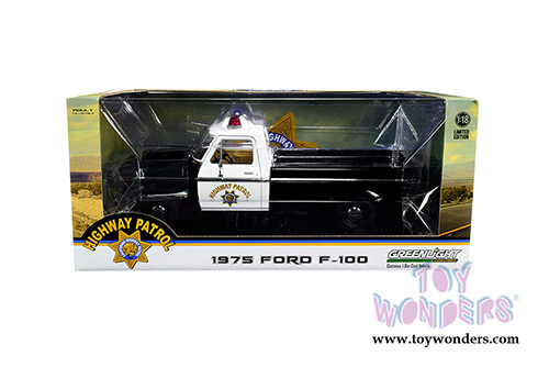 Greenlight - Ford F-100 Pickup Truck California Highway Patrol (1975, 1/18 scale diecast model car, Black/White) 13550