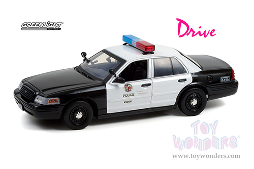 Greenlight Hollywood - Los Angeles Police Department (LAPD) "Drive" (2011) Movie - Ford Crown Victoria Police Interceptor (2001, 1/18 scale diecast model car, Black/White) 13610