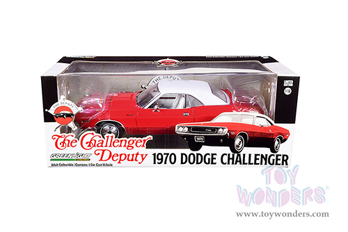 Greenlight - Dodge Challenger - The Challenger Deputy (1970, 1/18 scale diecast model car, Bright Red with White Roof) 13618