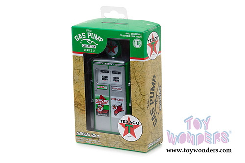 Greenlight - Vintage Gas Pumps Series 2 | 1954 Tokheim 350 Twin Gas Pump Texaco "Sky Chief Fire-Chief" Replica Vintage Gas Pump (1/18 scale diecast model, Silver/Green) 14020C/24
