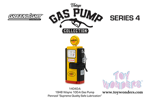 Greenlight - Vintage Gas Pumps Series 4 | 1948 Wayne 100-A Pennzoil Gas Pump (1/18 scale diecast model, Yellow/Black) 14040A