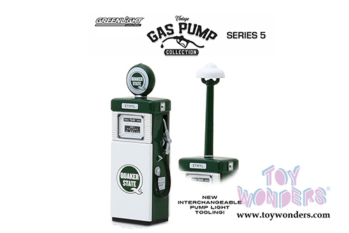 Greenlight - Vintage Gas Pumps Series 5 | 1951 Wayne 505 Quaker State Gas Pump with Pump Light (1/18 scale diecast model, Green) 14050A