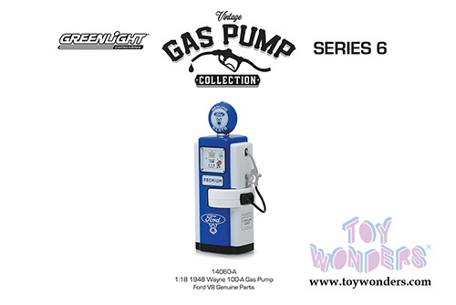 Greenlight - Vintage Gas Pumps Series 6 | 1948 Wayne 100-A Gas Pump - Ford V8 Genuine Parts (1/18 scale diecast model, Blue/White) 14060A/24
