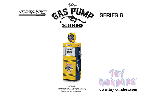 Greenlight - Vintage Gas Pumps Series 6 | 1951 Wayne 505 Gas Pump - Chevrolet Super Service (1/18 scale diecast model, Yellow/Blue) 14060B/24