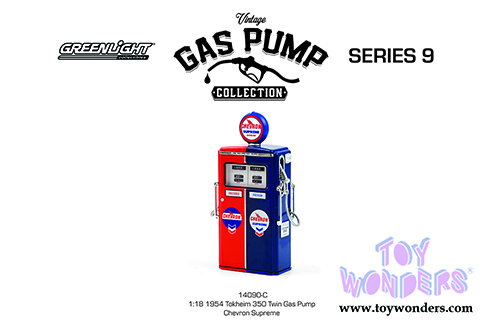 Greenlight - Vintage Gas Pumps Series 9 | 1954 Tokheim 350 Twin Gas Pump - Chevron Supreme (1/18 scale diecast model, Red/Blue) 14090C