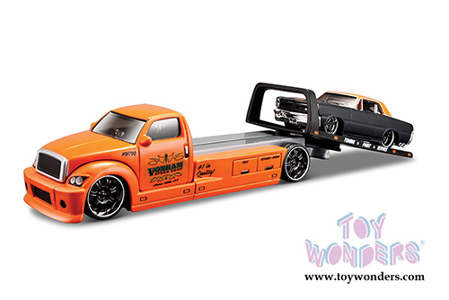 Maisto Allstars Elite Transport - Flatbed/Pontiac GTO Hardtop (1965, 1/64 scale diecast model car, Orange/Black) 15055GTO