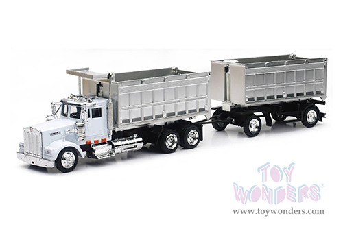 New Ray - Long Haul Trucker | Kenworth&reg; W900 Double Dump Truck with Trailer (1/43, scale diecast model car, Chrome/White) 15223B