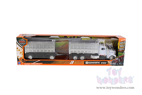 New Ray - Long Haul Trucker | Kenworth&reg; W900 Double Dump Truck with Trailer (1/43, scale diecast model car, Chrome/White) 15223B