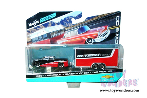 Maisto Design Tow & Go - Chevrolet&reg; Silverado&trade; SS&trade; Pickup Truck/Car Trailer (2004, 1/64 scale diecast model car, Red/Black) 15368SIV