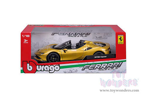 BBurago Ferrari Race & Play - Ferrari SF90 Spider (1/18 scale diecast model car, Gold) 16016G