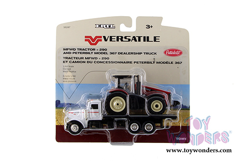 Tomy ERTL Versatile - 290 MFWD Tractor on Peterbilt 367 Dealership Truck (1/64 scale diecast model car, Red & White) 16247