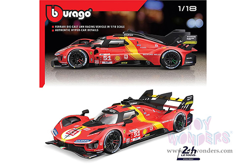 BBurago Ferrari Racing - Ferrari 499P #51 James Calado - Antonio Giovinazzi - Alessandro Pier Guid Ferrari AF Corse Winner "24 Hours of Le Mans" (2023) (1/18 scale diecast model car, Red) 18-16301R