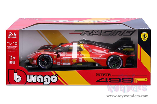 BBurago Ferrari Racing - Ferrari 499P #51 James Calado - Antonio Giovinazzi - Alessandro Pier Guid Ferrari AF Corse Winner "24 Hours of Le Mans" (2023) (1/18 scale diecast model car, Red) 18-16301R