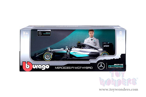 BBurago - Mercedes AMG F1 W07 Hybrid Petronas #6 Nico Rosberg Formula 1 (2016) (1/18 scale diecast model car, Silver/Turquoise) 18-18001ROSB