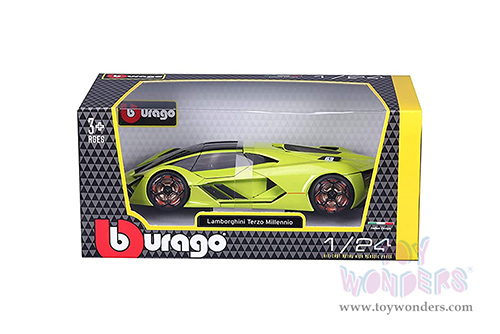 BBurago - Lamborghini Terzo Millennio (1/24 scale diecast model car, Lime Green/Black Top) 18-21094GN