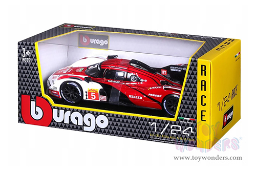 BBurago Race - Porsche 963 Race Car #5 Penske Motorsport FIA WEC 24h Le Mans 2023 (1/24 scale diecast model car, White/Red) 18-28022WR