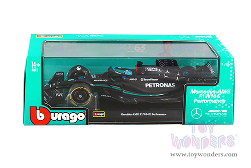 Bburago Formula Racing - Mercedes AMG Petronas F1 Team #63 George Russell with Driver Formula One F1 W14 E Performance (2023) (1/24 scale diecast model car, Black) 18-28028/63A