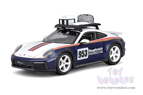 BBurago Race - Porsche 911 Dakar Race Car #953 "Roughroads Porsche" (1/24 scale diecast model car, White/Blue) 18-28029BU