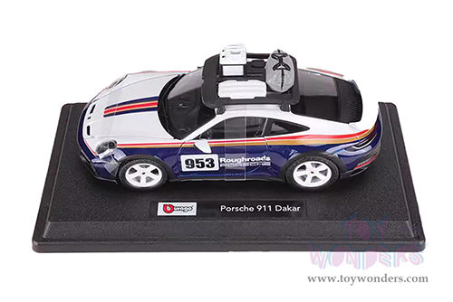 BBurago Race - Porsche 911 Dakar Race Car #953 "Roughroads Porsche" (1/24 scale diecast model car, White/Blue) 18-28029BU