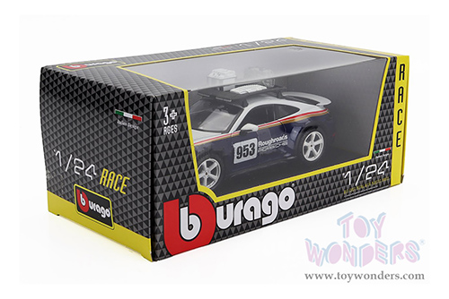 BBurago Race - Porsche 911 Dakar Race Car #953 "Roughroads Porsche" (1/24 scale diecast model car, White/Blue) 18-28029BU