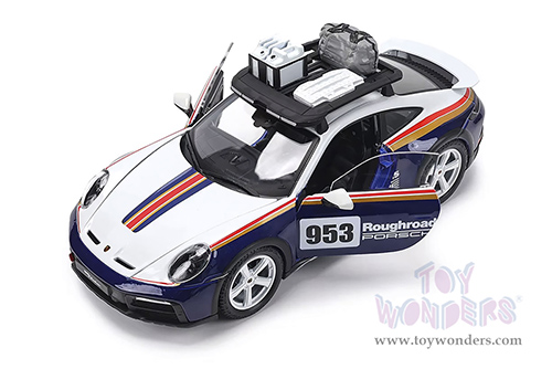 BBurago Race - Porsche 911 Dakar Race Car #953 "Roughroads Porsche" (1/24 scale diecast model car, White/Blue) 18-28029BU