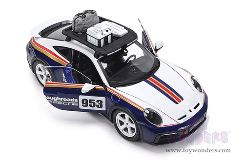 BBurago Race - Porsche 911 Dakar Race Car #953 "Roughroads Porsche" (1/24 scale diecast model car, White/Blue) 18-28029BU