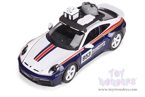 BBurago Race - Porsche 911 Dakar Race Car #953 "Roughroads Porsche" (1/24 scale diecast model car, White/Blue) 18-28029BU