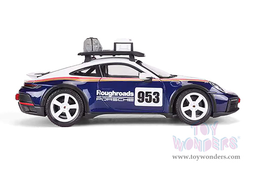 BBurago Race - Porsche 911 Dakar Race Car #953 "Roughroads Porsche" (1/24 scale diecast model car, White/Blue) 18-28029BU