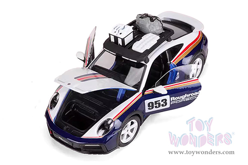 BBurago Race - Porsche 911 Dakar Race Car #953 "Roughroads Porsche" (1/24 scale diecast model car, White/Blue) 18-28029BU