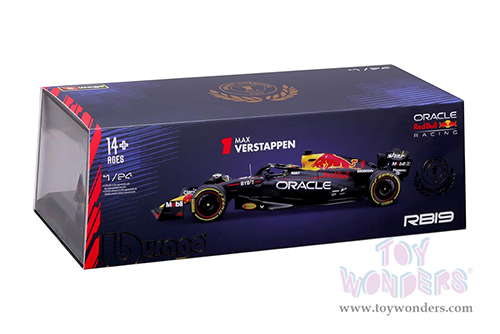 Bburago - Oracle Red Bull Racing RB19 #1 Max Verstappen with Driver Formula One F1 "Drivers' Champion" (2023) (1/24 scale diecast model car, Black) 18-28030/1