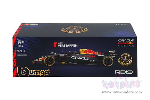 Bburago - Oracle Red Bull Racing RB19 #1 Max Verstappen with Driver Formula One F1 "Drivers' Champion" (2023) (1/24 scale diecast model car, Black) 18-28030/1