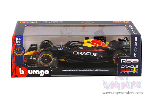 Bburago - Oracle Red Bull Racing RB19 #1 Max Verstappen with Driver Formula One F1 "Drivers' Champion" (2023) (1/24 scale diecast model car, Black) 18-28030/1A