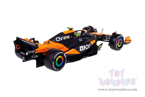 Bburago Formula Racing - McLaren F1 Team #4 Lando Norris with Driver "OKX" Winner Formula One F1 Miami GP (2024) (1/24 scale diecast model car, Black/Orange) 18-28033/4A