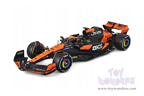 Bburago Formula Racing - McLaren F1 Team #81 Oscar Piastri with Driver "OKX" Formula One F1 Miami GP (2024) (1/24 scale diecast model car, Black/Orange) 18-28033/81A