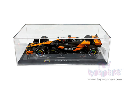 Bburago Formula Racing - McLaren F1 Team #81 Oscar Piastri with Driver "OKX" Formula One F1 Miami GP (2024) (1/24 scale diecast model car, Black/Orange) 18-28033/81A