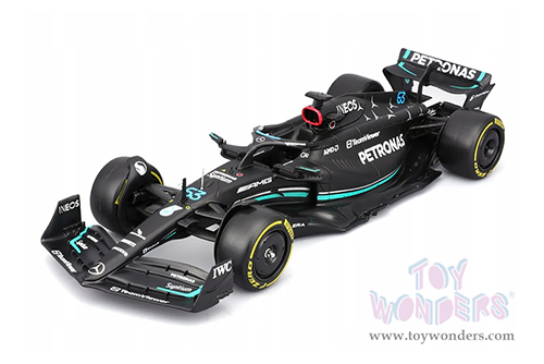 Bburago Formula Racing - Mercedes AMG Petronas F1 Team #63 George Russell Formula One F1 W14 E Performance (2023) with Driver Figure (1/24 scale diecast model car, Black) 18-28037/63